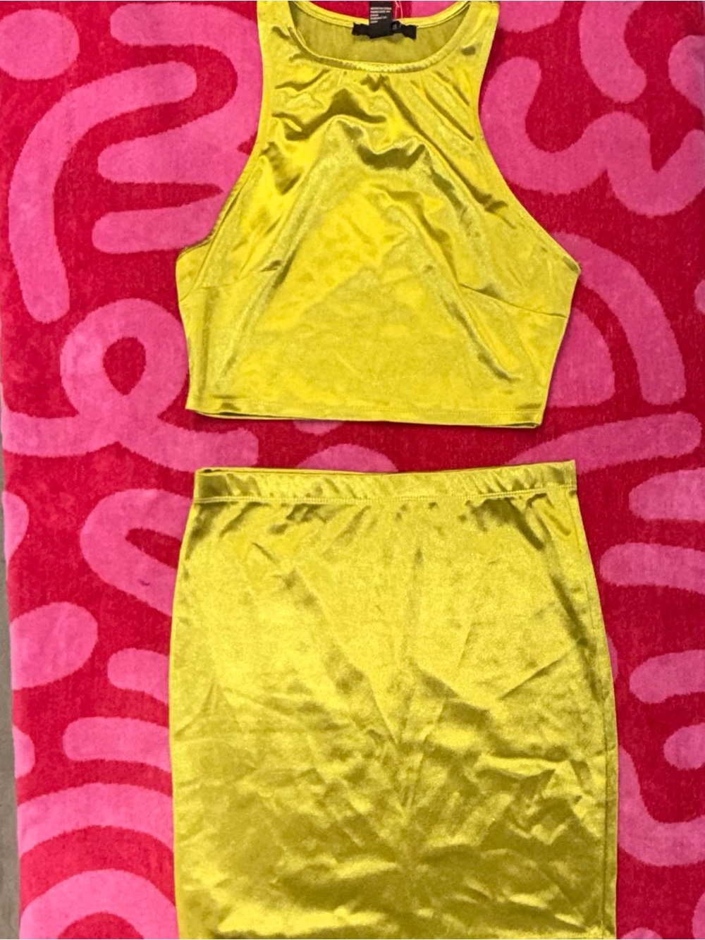 Yellow Silk Crop Top & Skirt Set - Women Intimates & Sleepwear